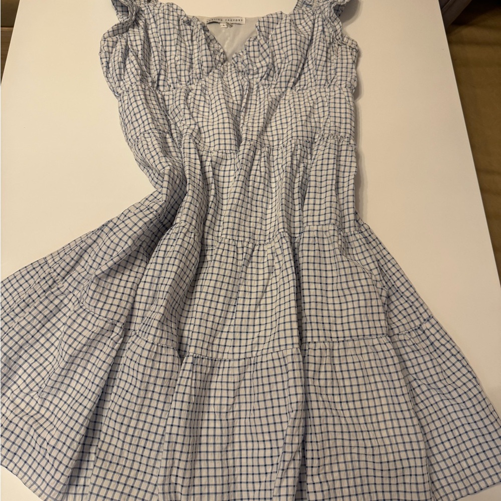 English Factory Dress in Blue and White Plaid